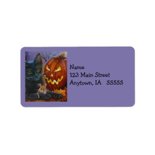 Halloween Kat och mus nr 2 Vattenfärgsartikel Adressetikett