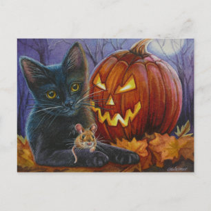Halloween Kat och mus nr 2 Vattenfärgsartikel Vykort