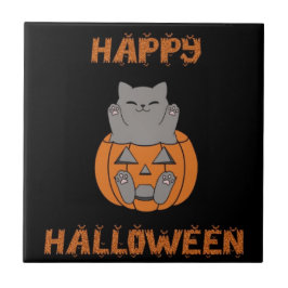 Halloween kat pompoen tegeltje kakelplatta