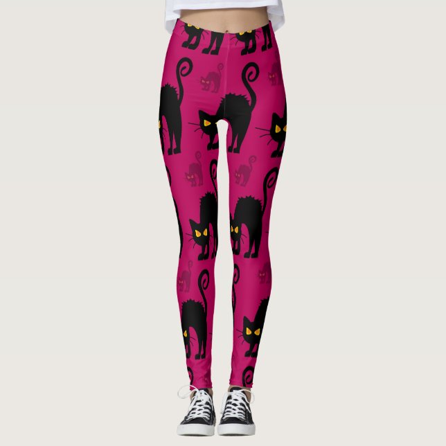 Halloween-katt: Abstrakt Sömlös Mönster Leggings (Framsida)
