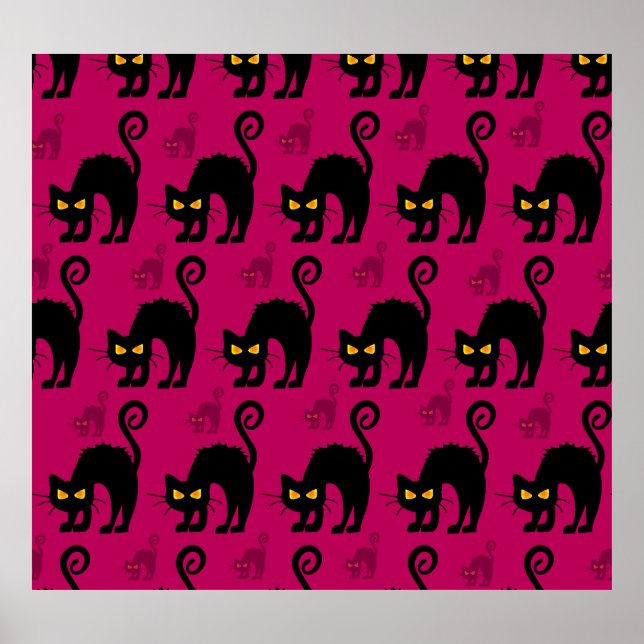 Halloween-katt: Abstrakt Sömlös Mönster Poster (Framsidan)