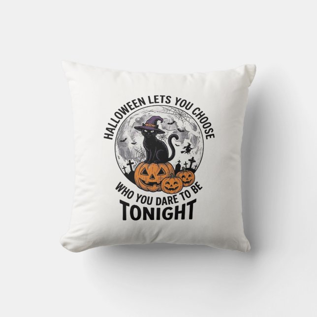 Halloween Katt Citat Skräckinjagande Pumpa Häxa Gr Kudde (Framsida)