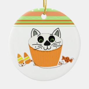 Halloween Katt Cupcake Julgransprydnad Keramik