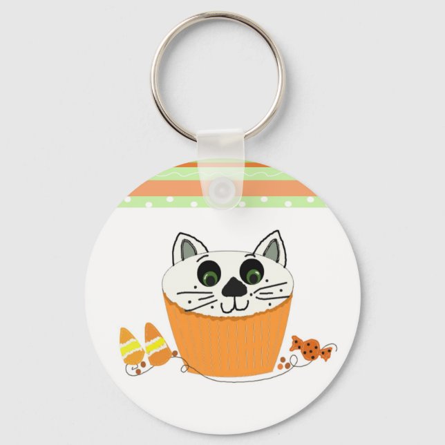 Halloween Katt Cupcake Nyckelring (Framsida)