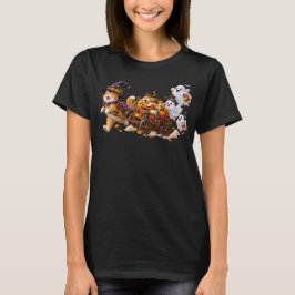 Halloween-katt drar pumpavagn medan hund sover t shirt