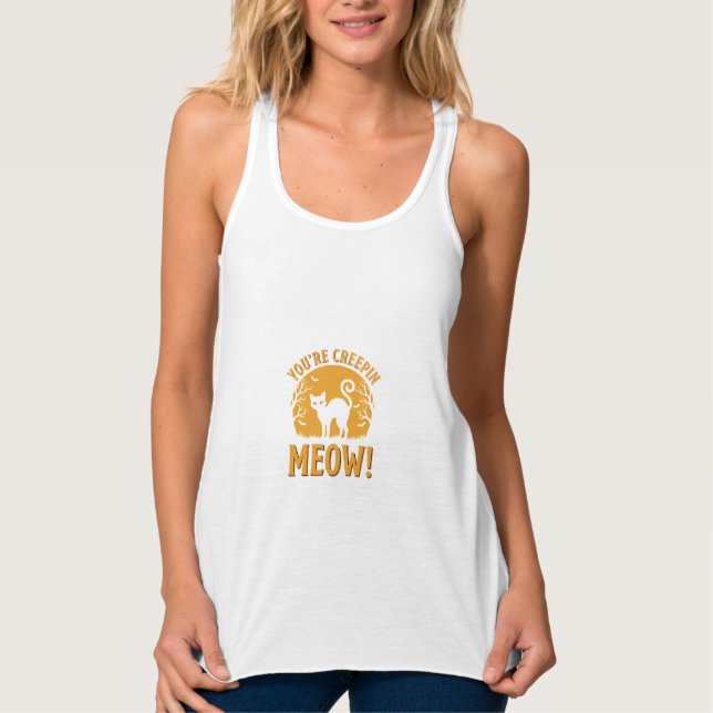 Halloween Katt Du Kruper Meow Linne Med Racerback (Framsida)