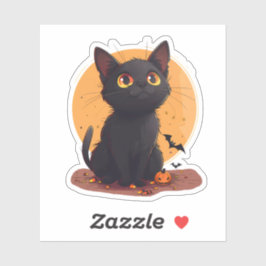 Halloween-katt framför Måne med Jack-o-Lantern Klistermärken