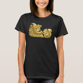 Halloween Katt Ger Ekollon till Ekorre Guld Folie  T Shirt