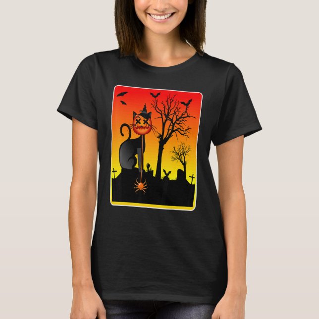 HALLoween KATT HÄX HAT T Shirt (Framsida)