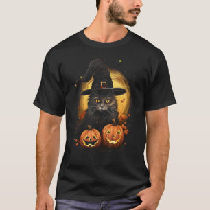 Halloween Katt Häxa Hatt Pumpa Dräkt T Shirt