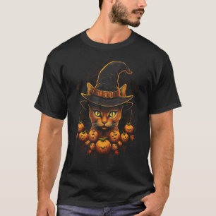 Halloween Katt Häxa Hatt Pumpa Jack o Lantern Kos T Shirt