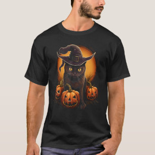 Halloween Katt Häxa Hatt Pumpa Konst för Kattälska T Shirt