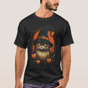 Halloween Katt Häxa Hatt Pumpa Kostym Skräckinjaga T Shirt