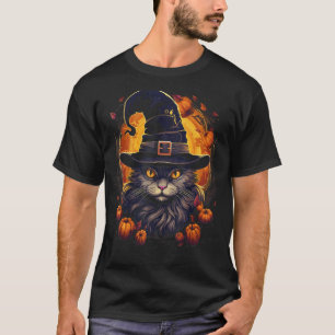 Halloween Katt Häxa Hatt Pumpa Kuslig Katt T Shirt