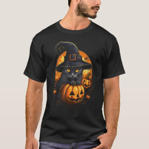 Halloween Katt Häxa Hatt Pumpa Kuslig Skrämmande K T Shirt