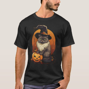 Halloween Katt Häxa Hatt Pumpa T Shirt
