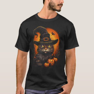 Halloween Katt Häxa Hatt Skräckinjagande Söt Pumpa T Shirt
