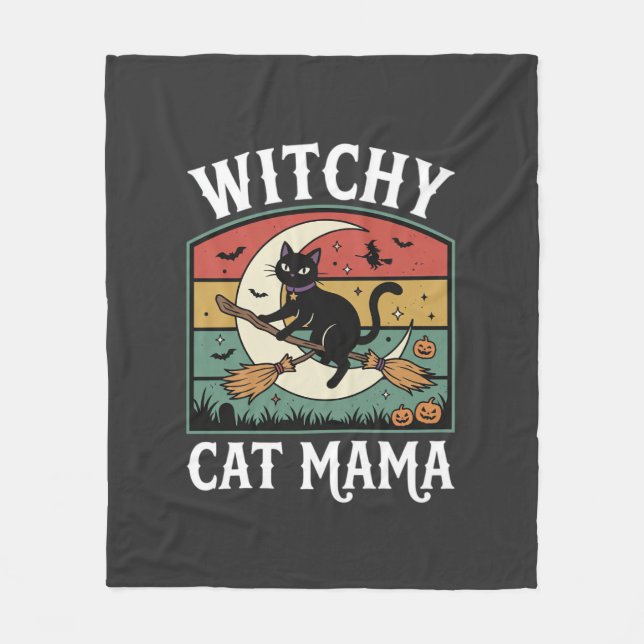 Halloween Katt Häxa Mamma Fleecefilt (Framsidan)
