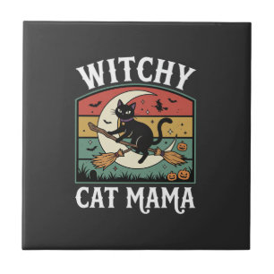 Halloween Katt Häxa Mamma Kakelplatta