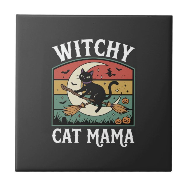 Halloween Katt Häxa Mamma Kakelplatta (Framsidan)