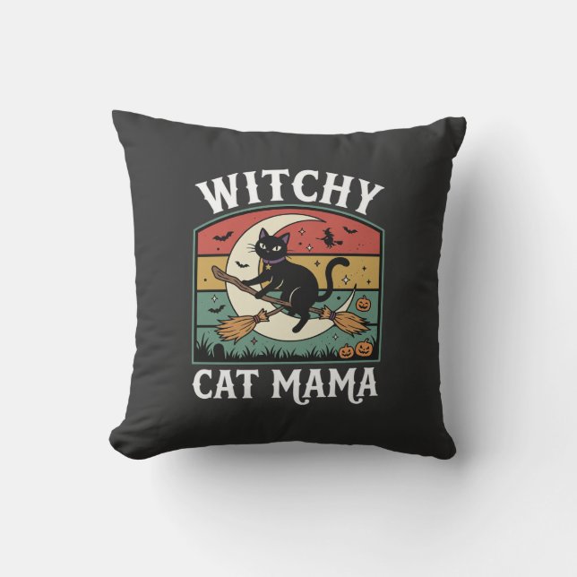 Halloween Katt Häxa Mamma Kudde (Framsida)