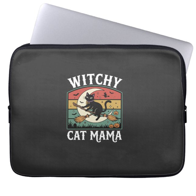 Halloween Katt Häxa Mamma Laptop Fodral (Framsidan)