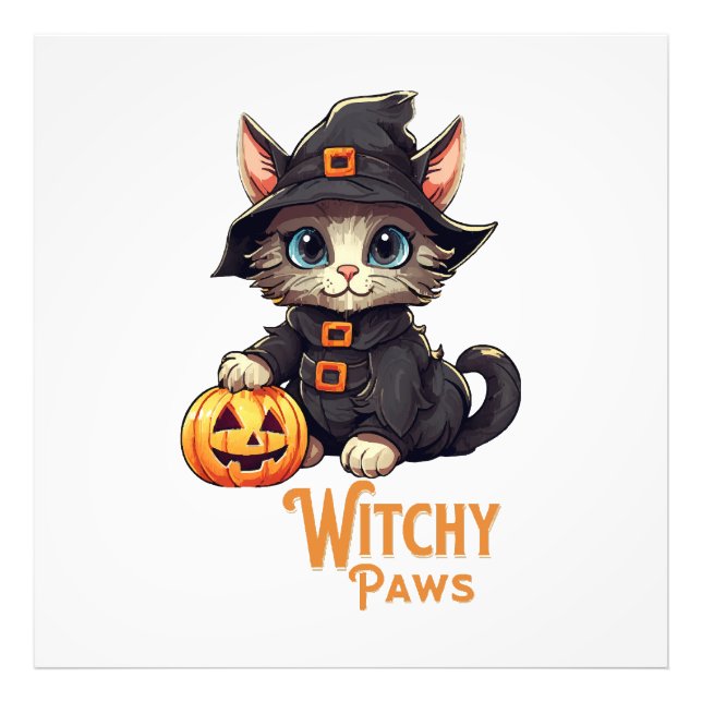 Halloween Katt Häxiga Tassar Fototryck (Framsidan)