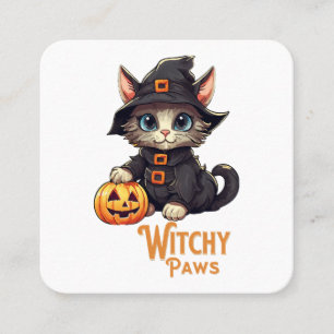 Halloween Katt Häxiga Tassar Fyrkantigt Visitkort