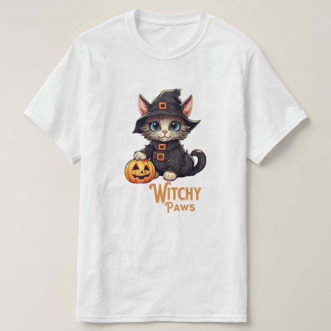 Halloween Katt Häxiga Tassar T Shirt (Design framsida)