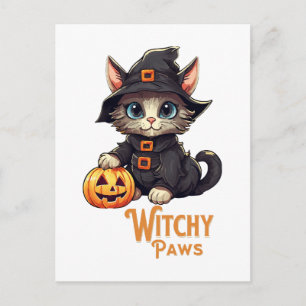 Halloween Katt Häxiga Tassar Vykort