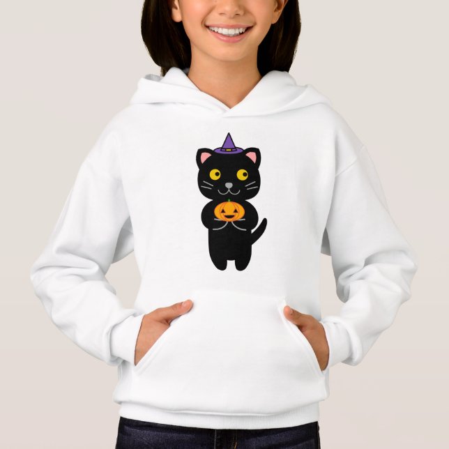 Halloween Katt Hoodie T Shirt (Framsida)