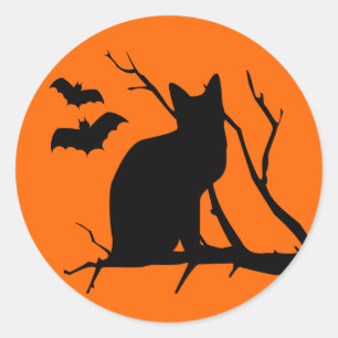 Halloween-katt i Harvest Måne Sticker Runt Klistermärke