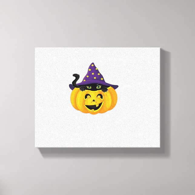 Halloween-katt i Pumpkin - Cute Black Kitten Stick Canvastryck (Framsida)