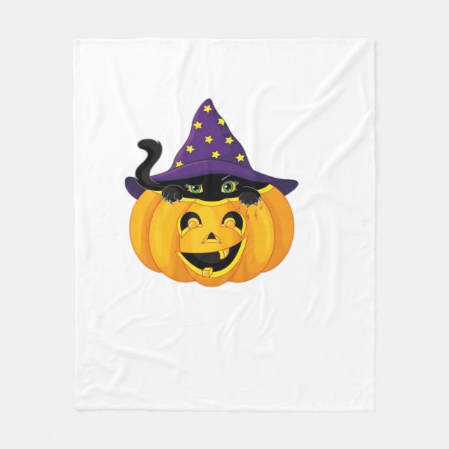 Halloween-katt i Pumpkin - Cute Black Kitten Stick Fleecefilt (Framsidan)