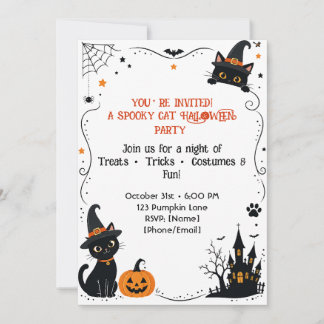 Halloween Katt Inbjudan Bakgrund Design | Söt Skrä