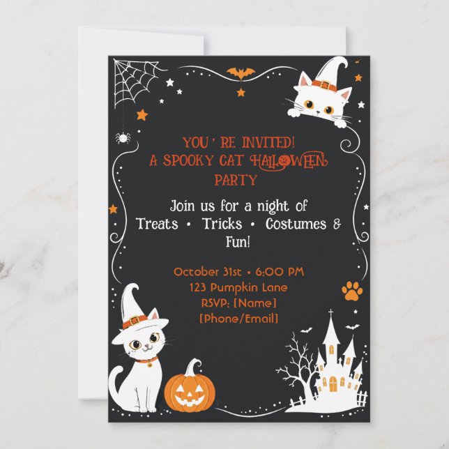 Halloween Katt Inbjudan Bakre Design | Söt Skräck (Framsida)