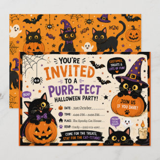 Halloween Katt Inbjudningskort, Söt Skräckfest Inbjudningar