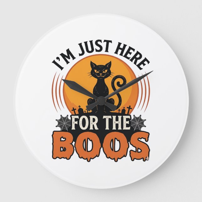 Halloween Katt Jag är bara här för Buorna  Stor Klocka (Framsida)