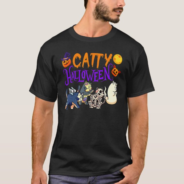 Halloween Katt Kläder Kattfigur 1 T Shirt (Framsida)