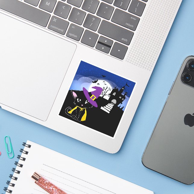 Halloween-katt Klistermärken (Laptop med iPhone)