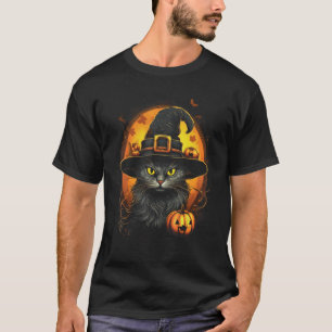Halloween Katt Kostym Häxa Hatt Svart Katt Pumpa T Shirt