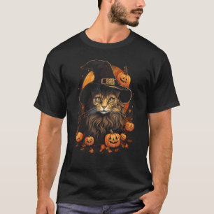 Halloween Katt Kostym Häxa Hatt Svart Katt Pumpa  T Shirt