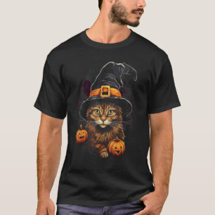 Halloween Katt Kostym Maine Coon Häxa Hatt Jack o  T Shirt