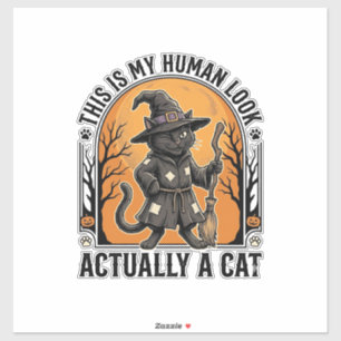 Halloween Katt Kostym Rolig Vintage Häxa Katt Tröj Klistermärken