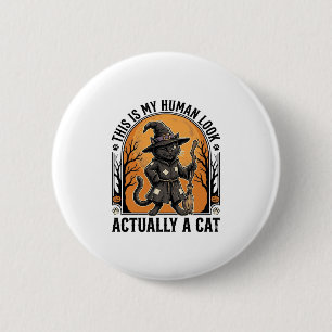 Halloween Katt Kostym Rolig Vintage Häxa Katt Tröj Knapp