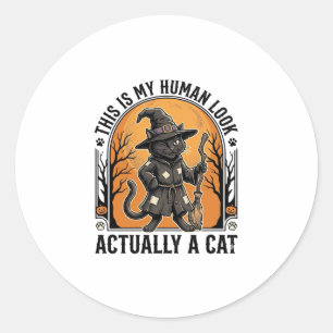 Halloween Katt Kostym Rolig Vintage Häxa Katt Tröj Runt Klistermärke