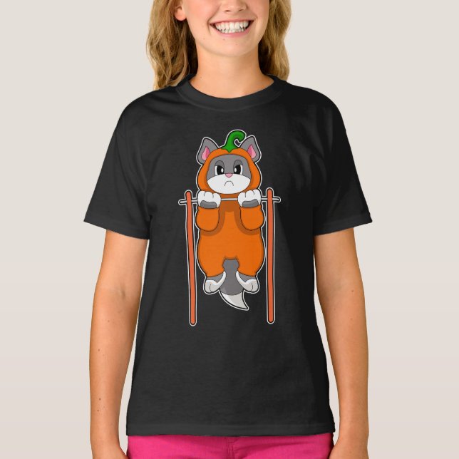 Halloween Katt Kroppsträning T Shirt (Framsida)