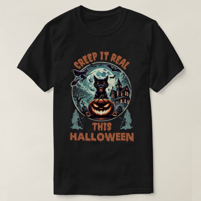 Halloween-katt: Kryptera den här halloween T Shirt (Design framsida)