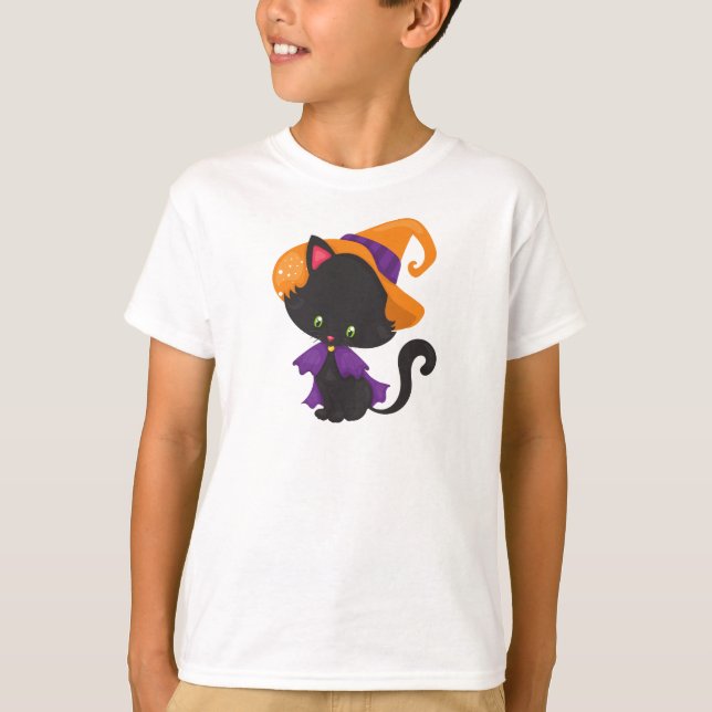 Halloween-katt, kute, katt, svart katt, hatt t shirt (Framsida)