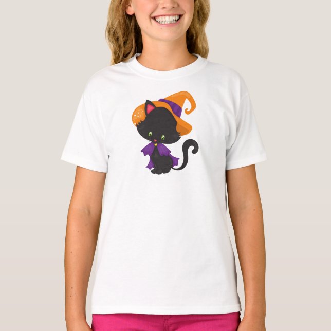 Halloween-katt, kute, katt, svart katt, hatt t shirt (Framsida)
